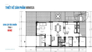Mặt bằng tầng 1 song lập điển hình biệt thự mimosa ecopark