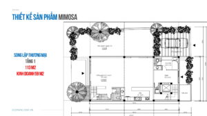 Mặt bằng tầng 1 song lập thương mại biệt thự mimosa ecopark
