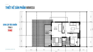 Mặt bằng tầng 3 song lập điển hình biệt thự mimosa ecopark
