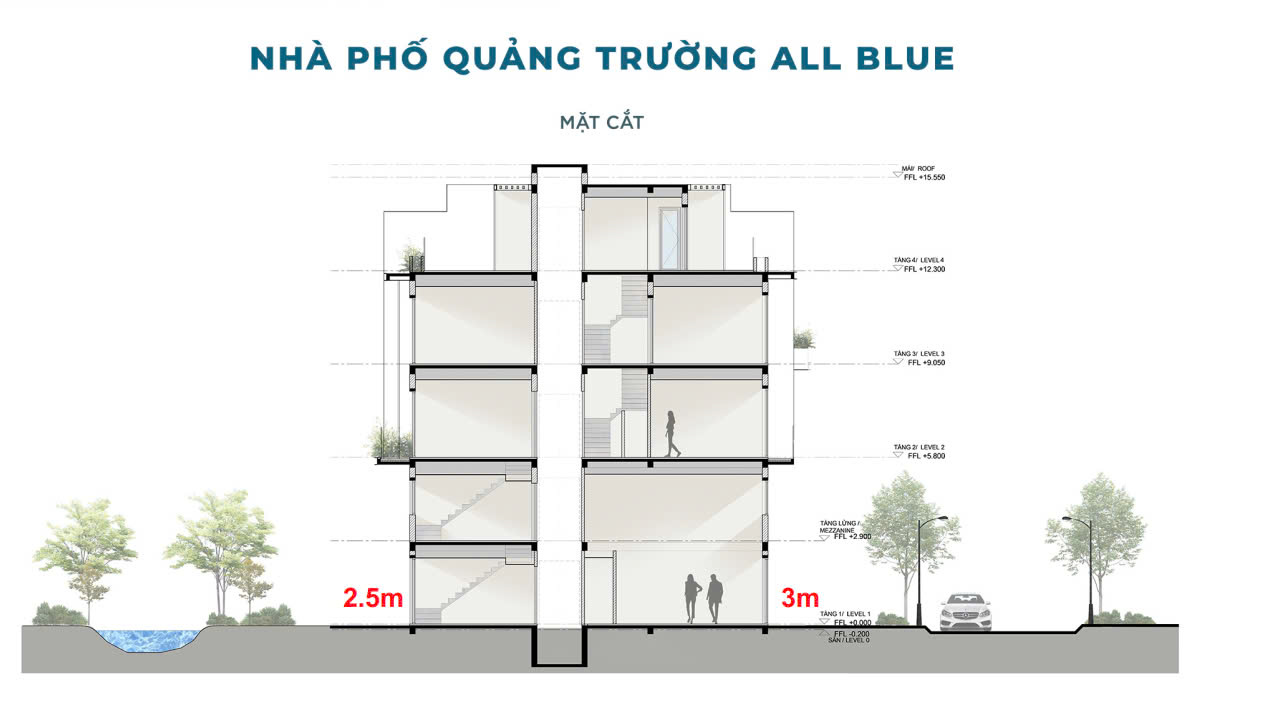 mặt cắt ngang shophouse all blue eco village saigon river