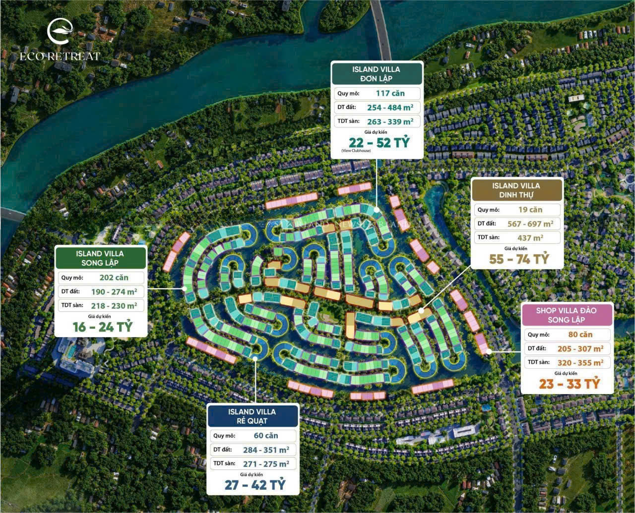 Dự án Eco Retreat - Phòng kinh doanh Ecopark Long An mở bán T4/2025 162 giá bán biệt thự đảo