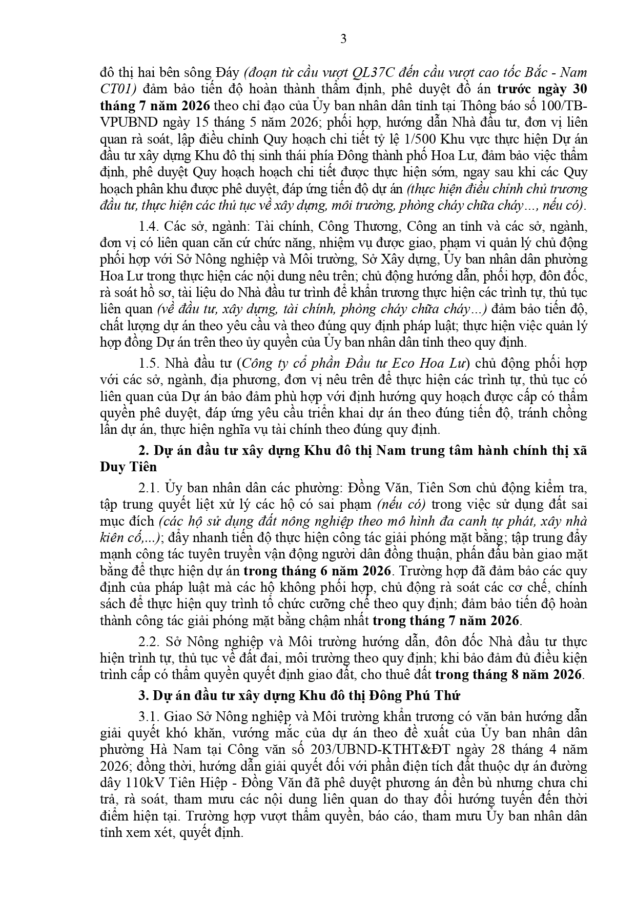 29 Tháng 5, 2026 UBND tinh chi dao day nhanh tien do Eco Hoa Lu 3