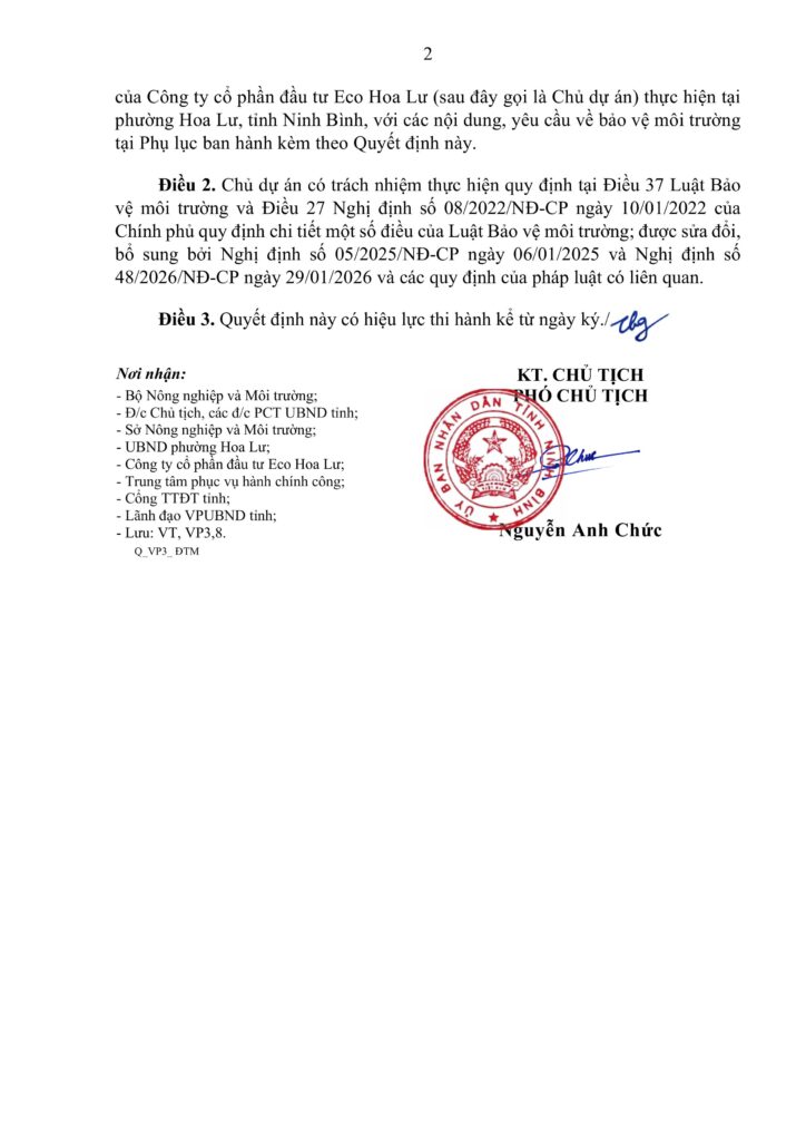 25 Tháng 10, 2026 22. QD phe duyet DTM DA KDT sinh thai phia Dong thanh pho Hoa Lu 1 images 1